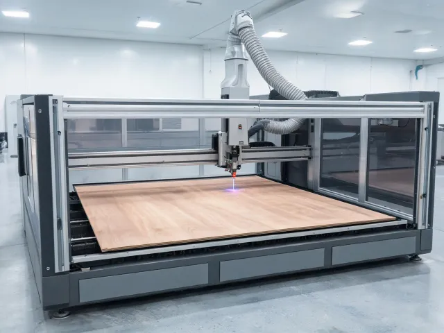 Large-format laser engraving system processing a panel