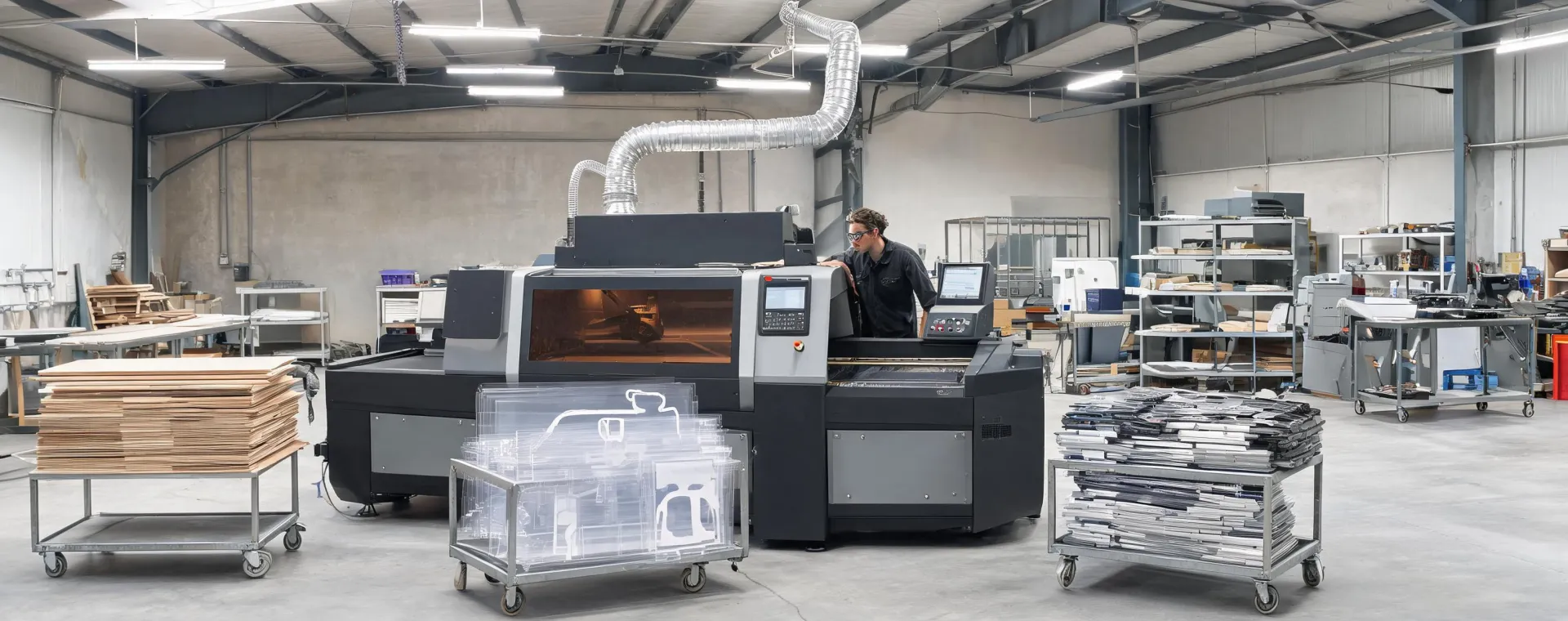 Laser engraving machine serving a mixed-material production workshop